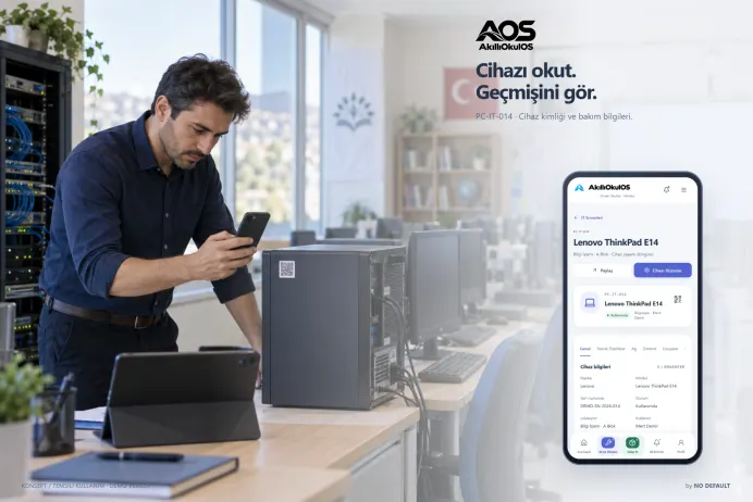 AkıllıOkulOS QR cihaz takibi kullanım konsepti